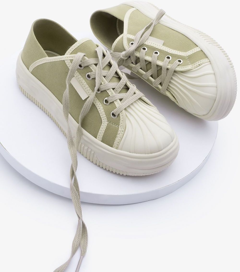 Marjin Women's Sneakers Thick Sole Lace-Up Sports Shoes Arnes Khaki