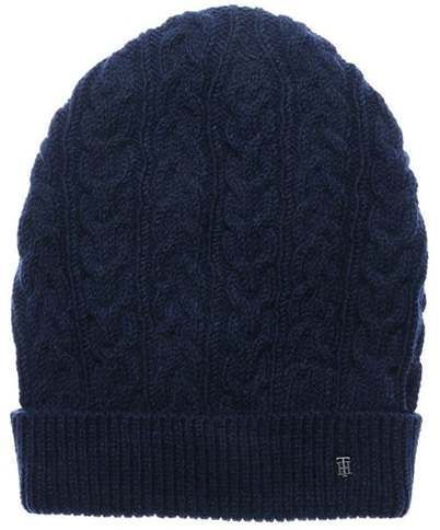 Čiapka - Tommy Hilfiger LUCA CABLE SLOUCHY BEANIE modrá