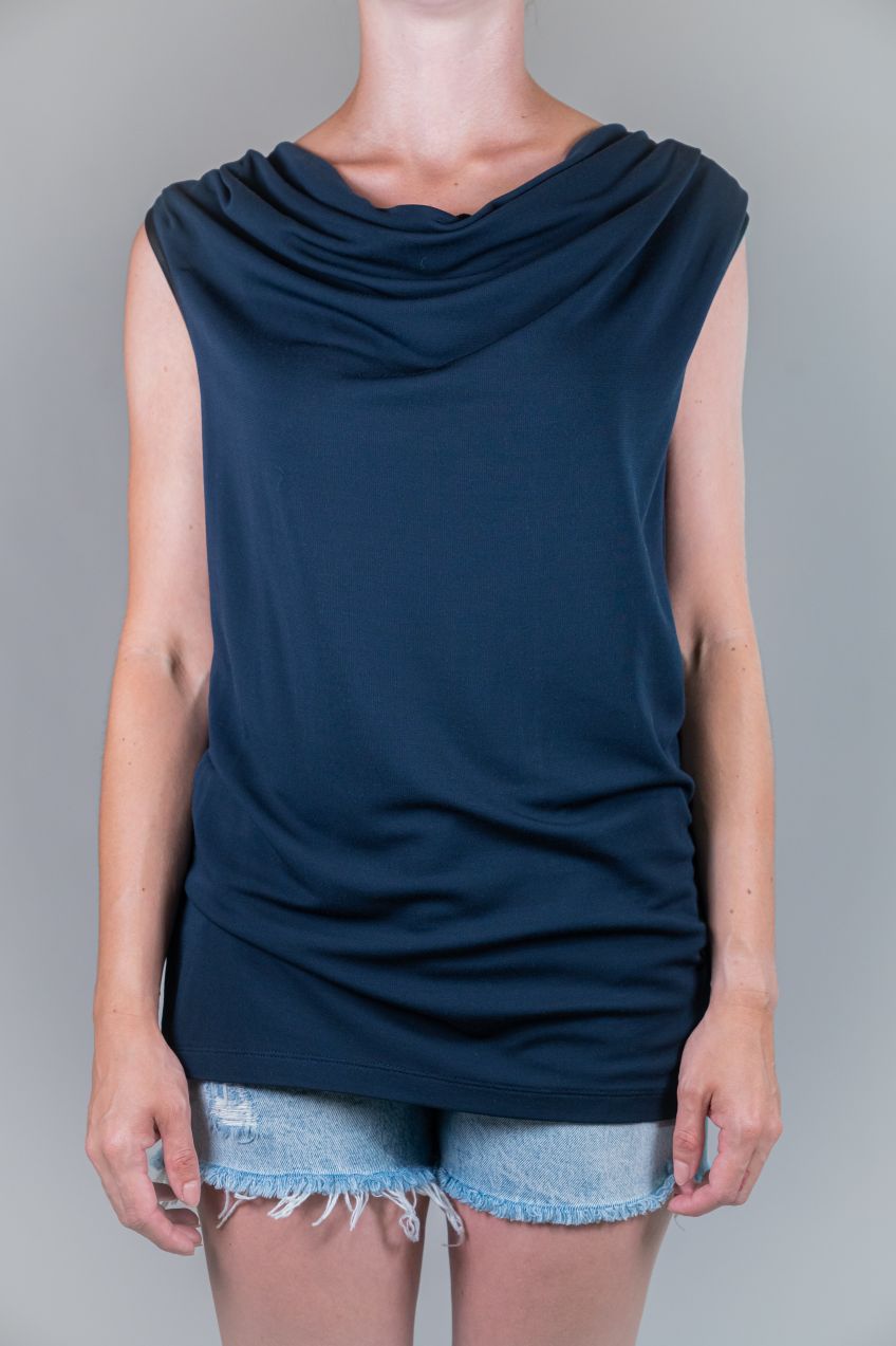 Tommy Hilfiger Top - NADIA DRAPE NK TOP NS tmavomodrý
