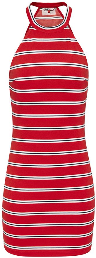 Tommy Jeans Šaty - TJW STRIPED RACER BODYCON DRESS červené