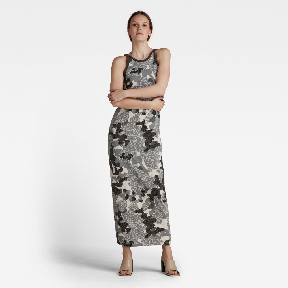 G-STAR Šaty - AOP maxi tank top dress hnedé