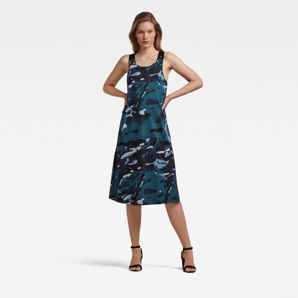 G-STAR Šaty - A-line dungaree camo ao dress modré