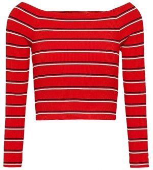Tommy Jeans Top - TJW SKINNY OFF SHOULDER STRIPE červený