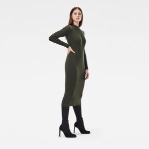 G-STAR Šaty - Plated lynn dress mock slim knit wmn l\s zelené