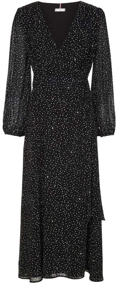 Šaty - Tommy Hilfiger GEORGETTE WRAP MIDI DRESS LS čierne