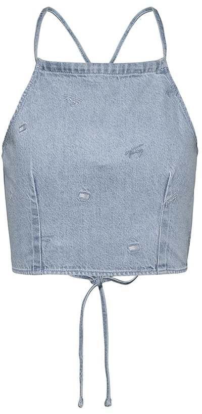 Tommy Jeans Top - TJW DENIM CRITTER TIE BACK TOP modrý