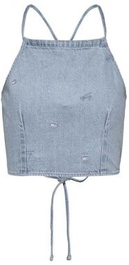 Tommy Jeans Top - TJW DENIM CRITTER TIE BACK TOP modrý