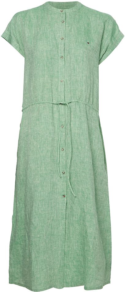 Tommy Hilfiger Šaty - LINEN MIDI SHIRT DRESS SS zelené