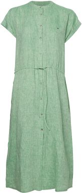 Tommy Hilfiger Šaty - LINEN MIDI SHIRT DRESS SS zelené