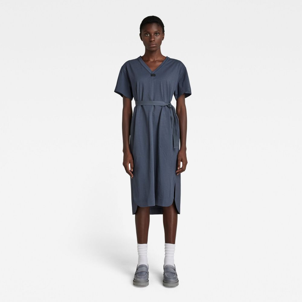 G-STAR Šaty - Fabric mix belt dress s\s modré