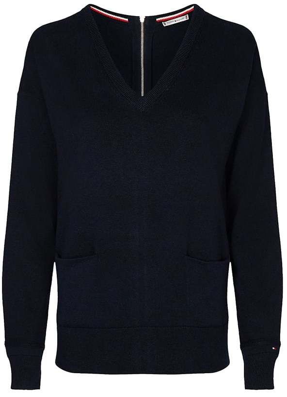 Tommy Hilfiger Sveter - NOLAA V-NK ZIP SWT LS modrý