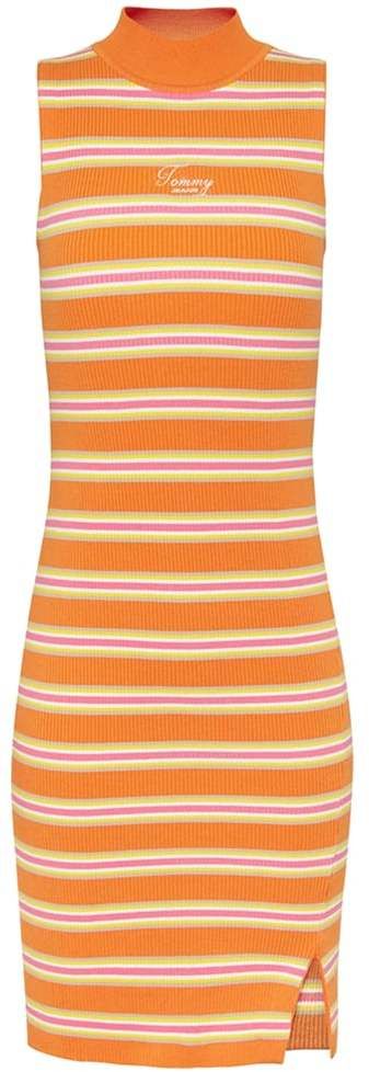 Tommy Jeans Šaty - TJW SIDE SLIT STRIPE DRESS oranžové