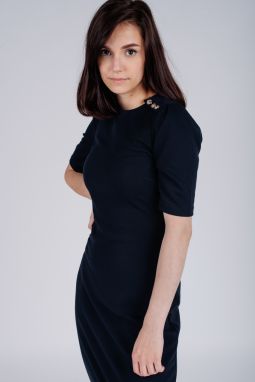 Tommy Hilfiger Šaty - STELLA BODYCON TEXTURED DRESS SS tmavomodrej farby