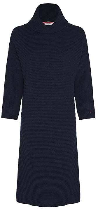 Tommy Hilfiger Šaty MATT&SHINE ROLL-NK DRESS 3/4 SL navy modrá