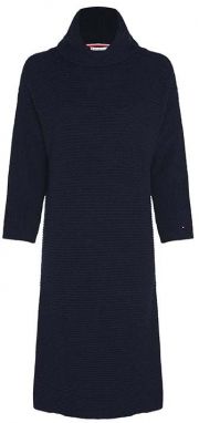 Tommy Hilfiger Šaty MATT&SHINE ROLL-NK DRESS 3/4 SL navy modrá
