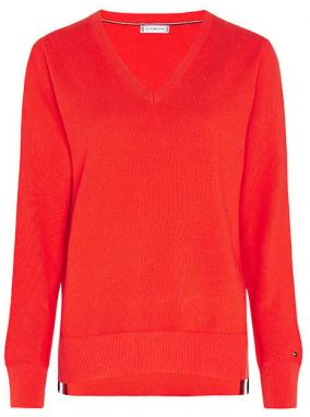 Tommy Hilfiger Sveter - TEXTURE V-NK SWEATER LS oranžová