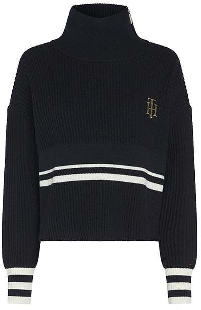Tommy Hilfiger Sveter - VARSITY HIGH-NK SWEATER LS čierny