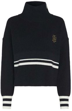 Tommy Hilfiger Sveter - VARSITY HIGH-NK SWEATER LS čierny