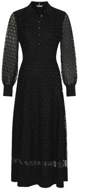 Tommy Hilfiger Šaty - MESH EMB F&F MAXI DRESS LS čierne