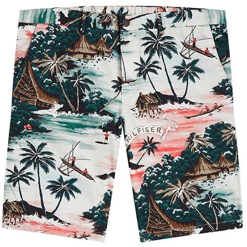 Tommy Hilfiger Krátke nohavice - HMPTN AOP HAWAIIAN SHORT biele