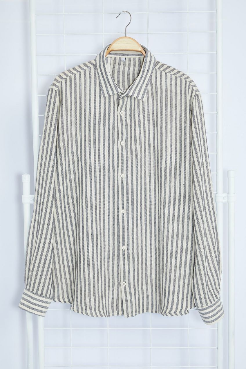 Trendyol Limited Edition Navy Blue Regular Fit Striped Textured Plus Size Shirt