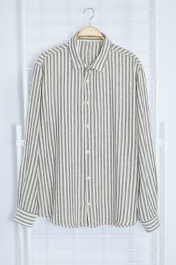 Trendyol Limited Edition Navy Blue Regular Fit Striped Textured Plus Size Shirt