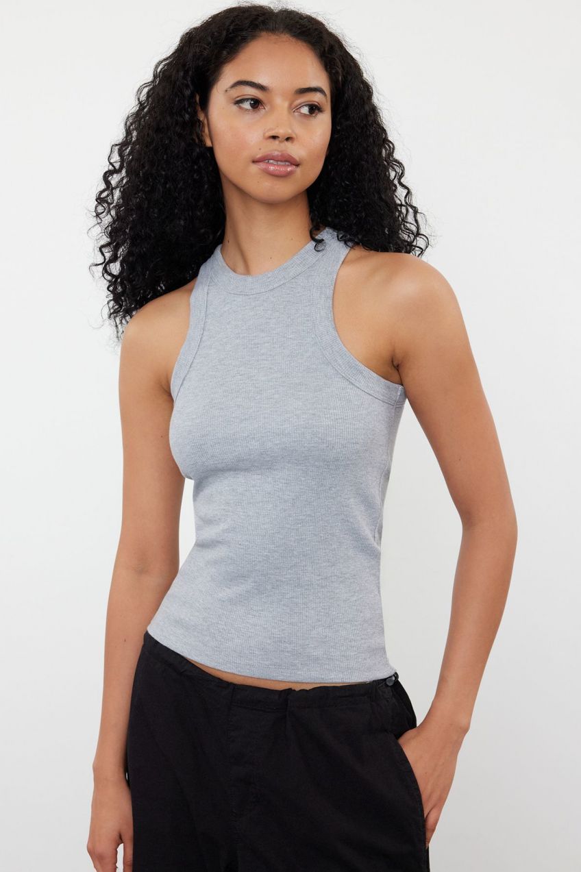 Trendyol Gray Melange Halter Neck Fitted Regular Length Ribbed Flexible Knitted Undershirt