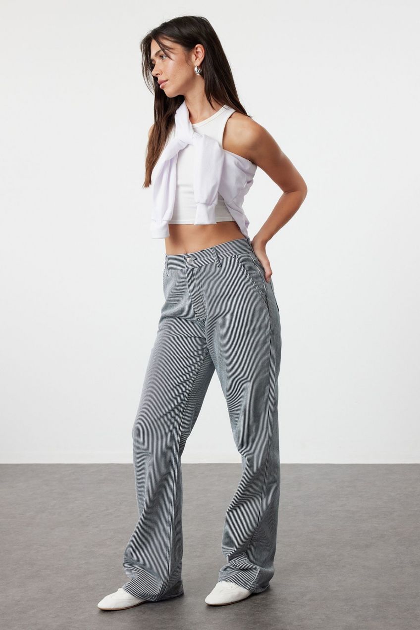Trendyol Multicolored Striped High Waist Wide Leg Jeans