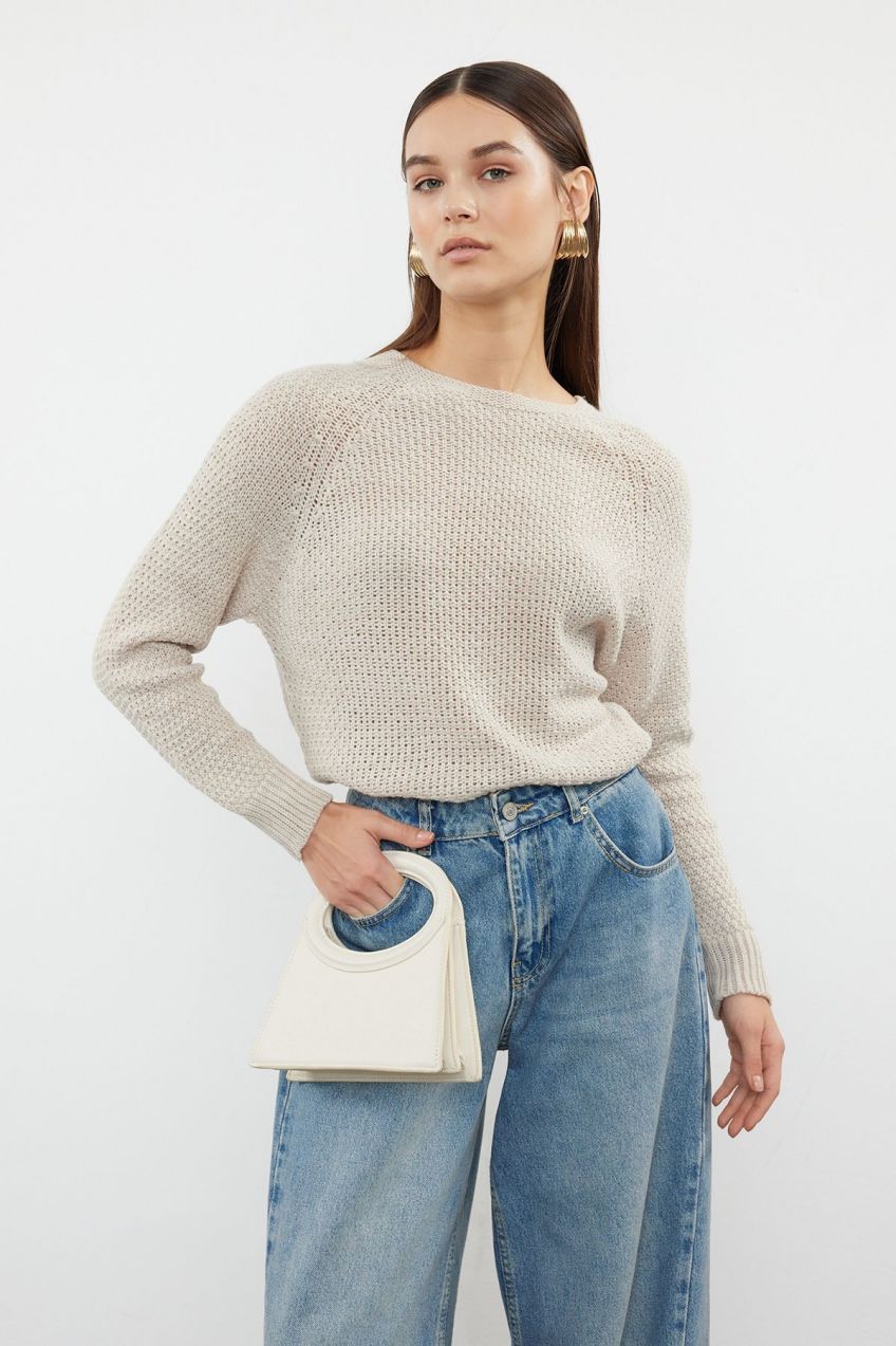 Trendyol Stone Raglan Sleeve Seamless Knitwear Sweater