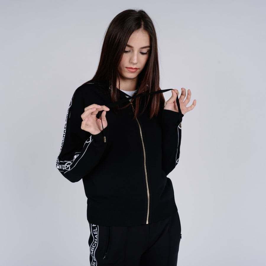 Michael Kors Mikina - MK LOGO ZIP HOODIE čierna