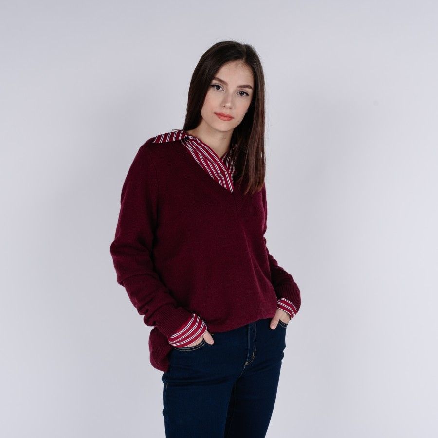 Michael Kors Sveter - CROP V NK TOP bordový