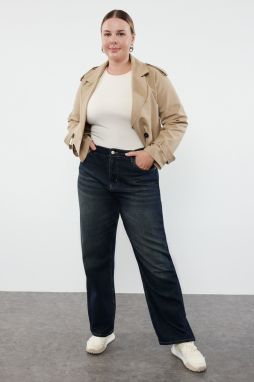 Trendyol Curve Navy Blue High Waist Wide Leg Denim Trousers