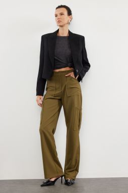 Trendyol Khaki Cargo Straight Cut Double Pocket Woven Trousers