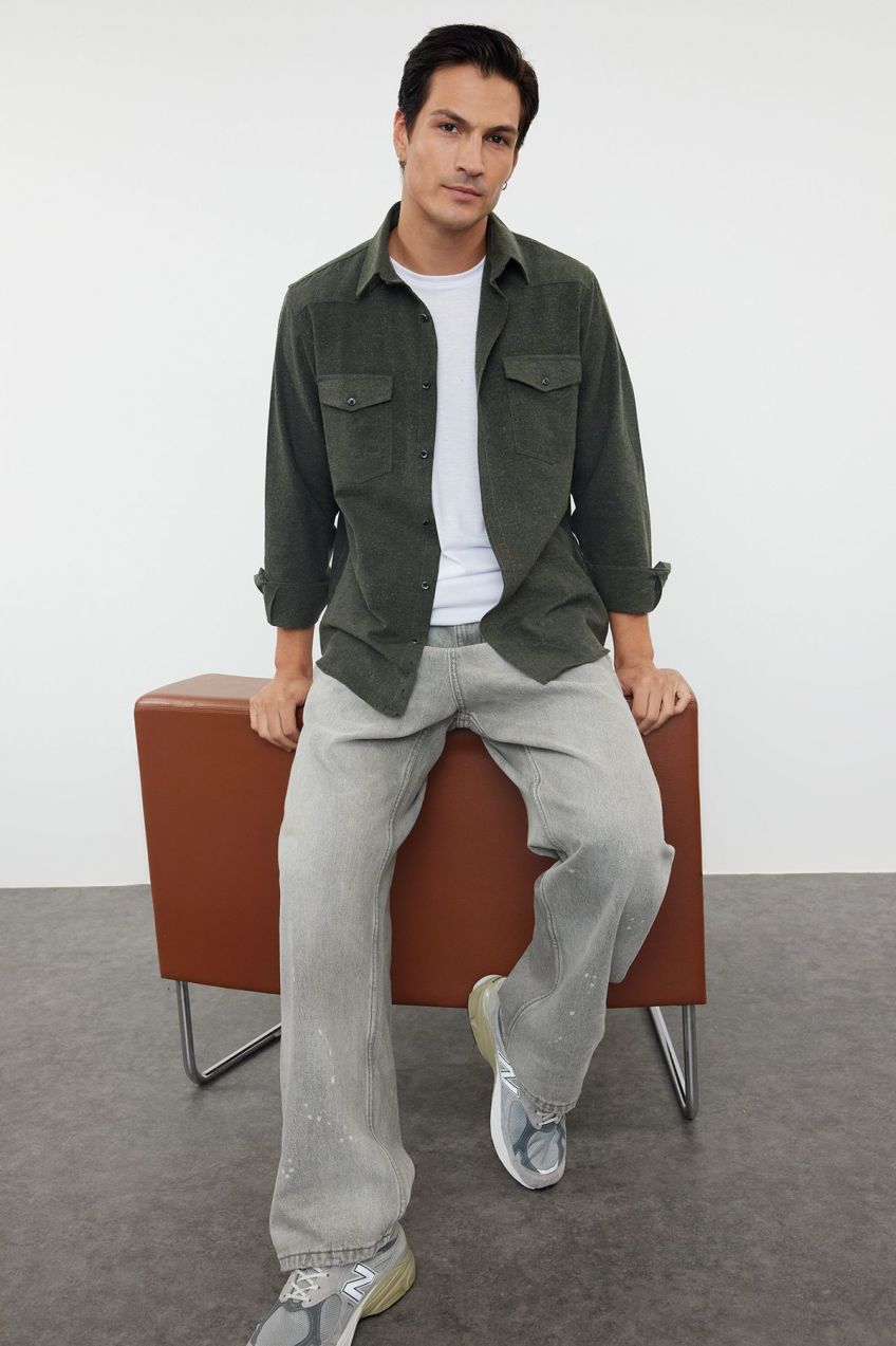 Trendyol Khaki Regular Fit Pocketed Flannel Winter Shirt