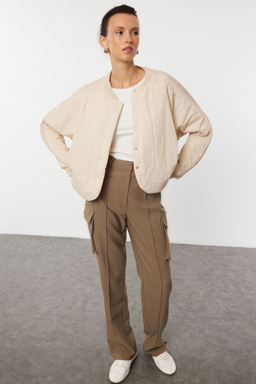 Trendyol Beige Parachute Detail Pocket Bomber Jacket