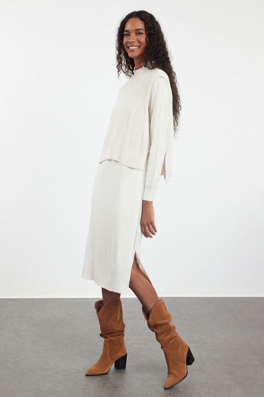Trendyol Stone Midi Knitwear Sweater Dress