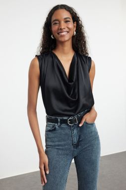 Trendyol Black Sleeveless Collar Satin Woven Blouse