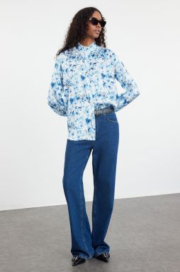Trendyol Blue Ruffle Satin Woven Shirt