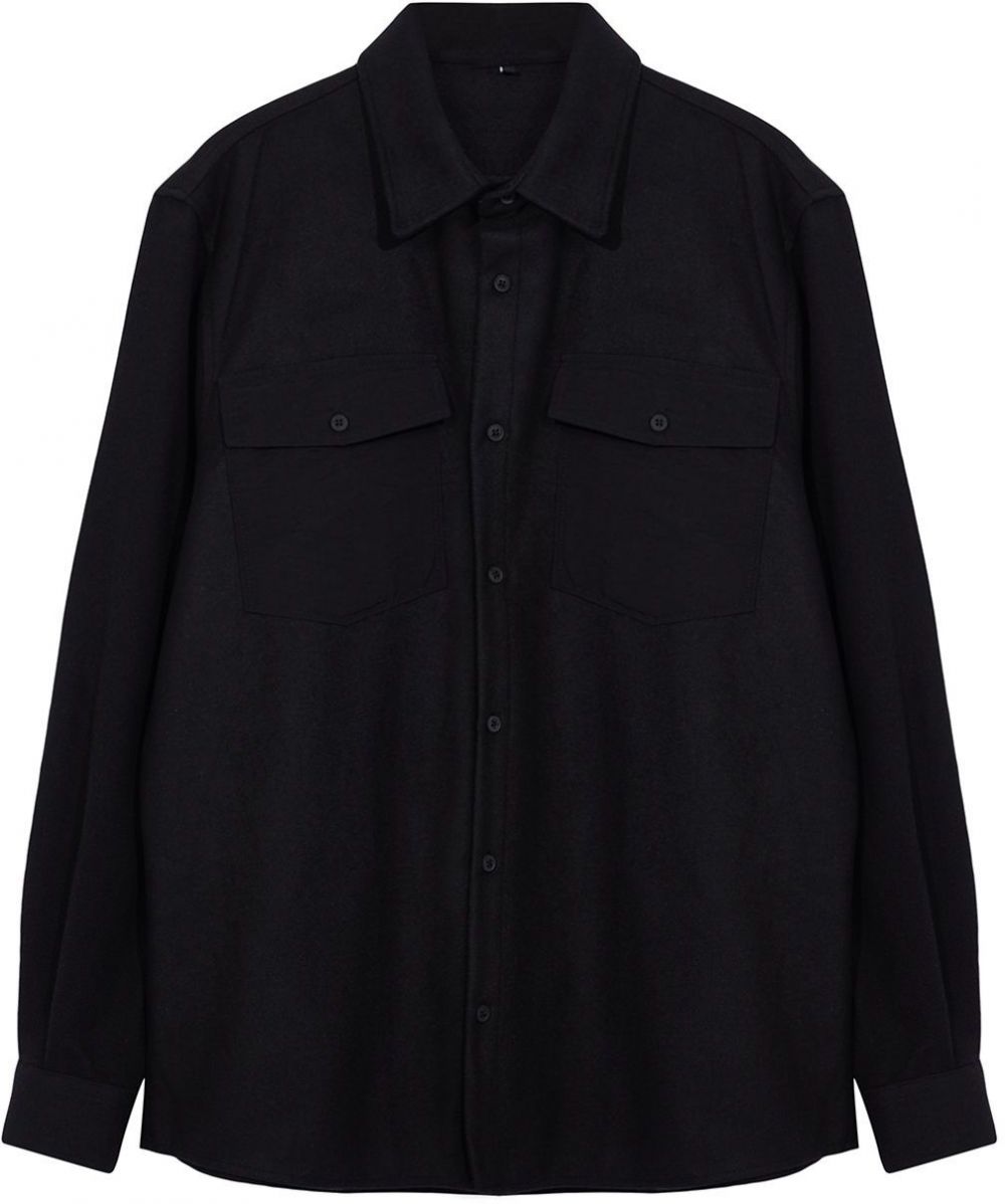 Trendyol Black Regular Fit Parachute Pocket Detailed Stamped Winter Plus Size Shirt