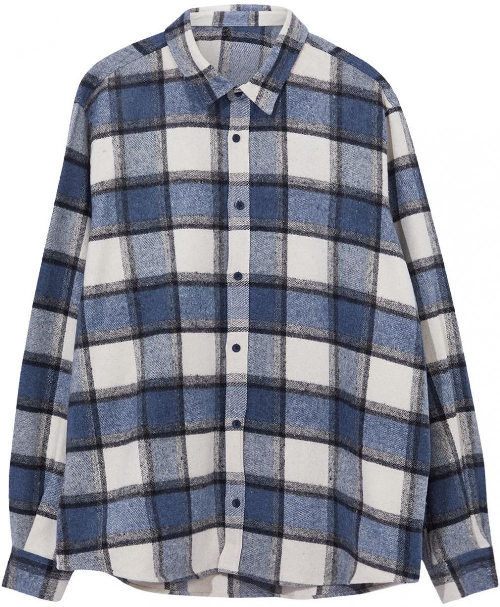 Trendyol Large Size Navy Blue Winter Checkered Lumberjack Shirt