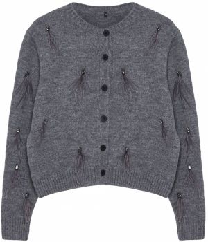 Trendyol Limited Edition Anthracite Stone and Feather Detailed Knitwear Cardigan