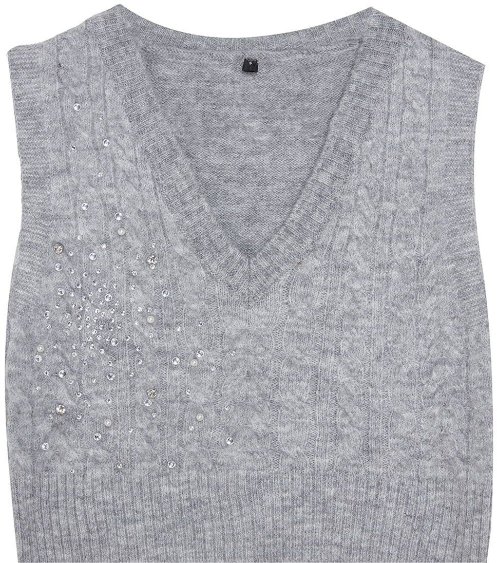 Trendyol Limited Edition Gray Soft Texture Pearl Detailed Hair Knitted Sweater