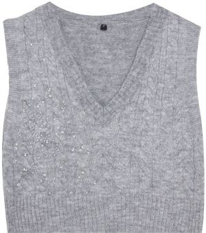 Trendyol Limited Edition Gray Soft Texture Pearl Detailed Hair Knitted Sweater