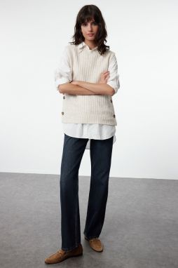 Trendyol Beige Fitted Side Button Knitwear Sweater