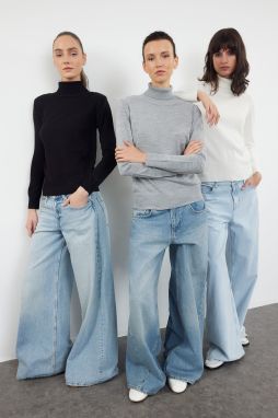 Trendyol Black-Grey-Ecru Basic Turtleneck Triple Suit Knitwear Sweater