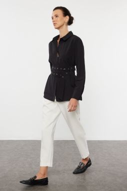 Trendyol Black Oversize Wide Fit Woven Shirt with Belt Detail
