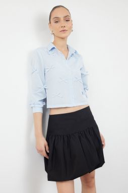 Trendyol Light Blue Bow/Ribbon Detailed Regular Fit Woven Shirt