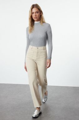 Trendyol Ecru More Sustainable Pocket Detail Iron-On High Waist Wide Leg Trousers