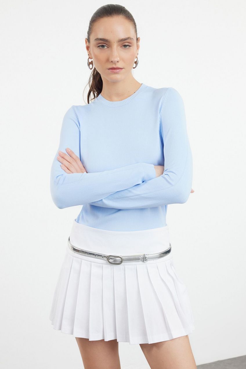Trendyol Blue Basic Premium Yarn Crew Neck Knitwear Sweater