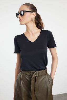 Trendyol Black Short Sleeve Premium Yarn Knitwear Thin Blouse